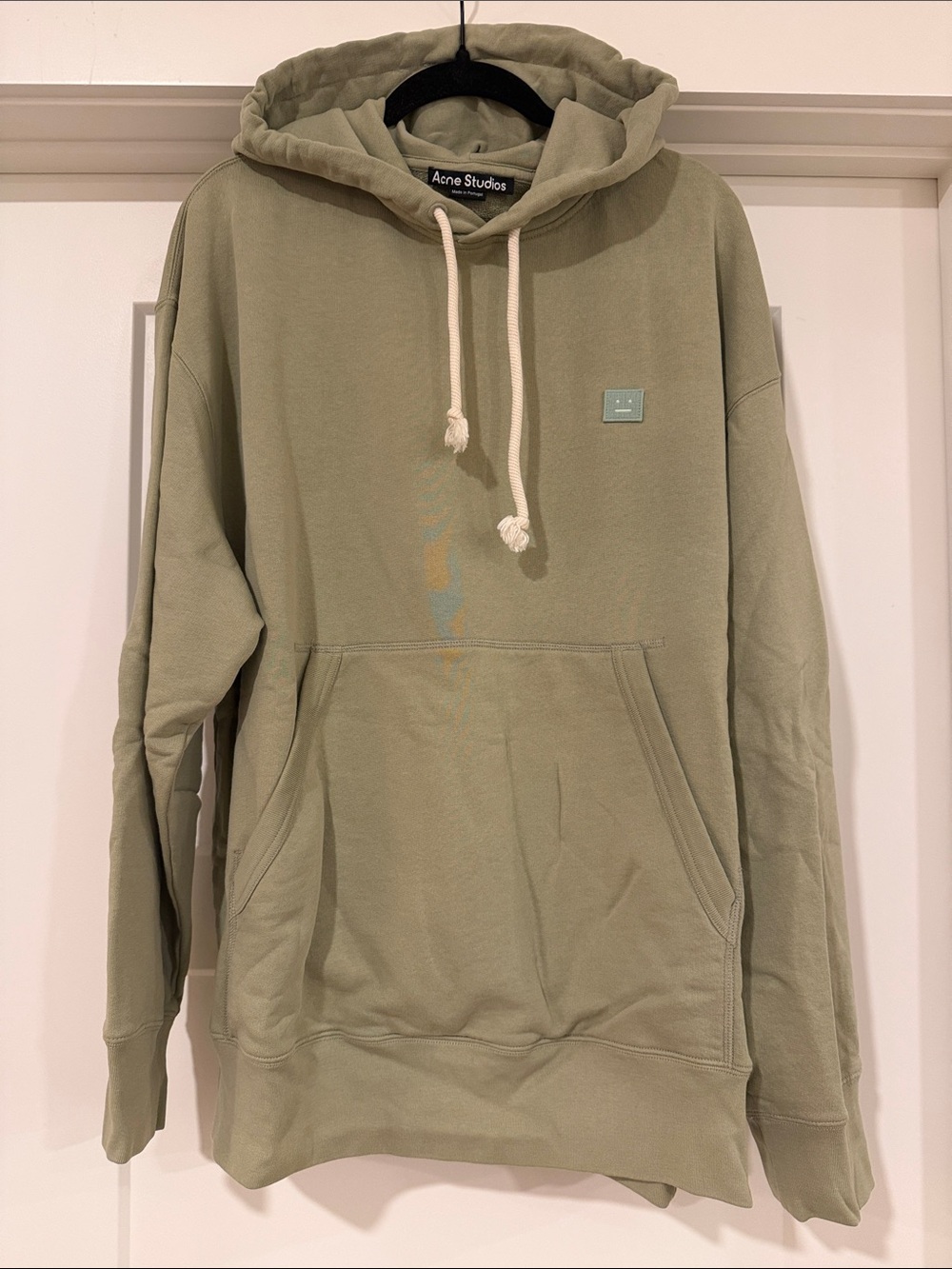 Acne Studios Sage Green Pullover Hoodie with White Drawcords